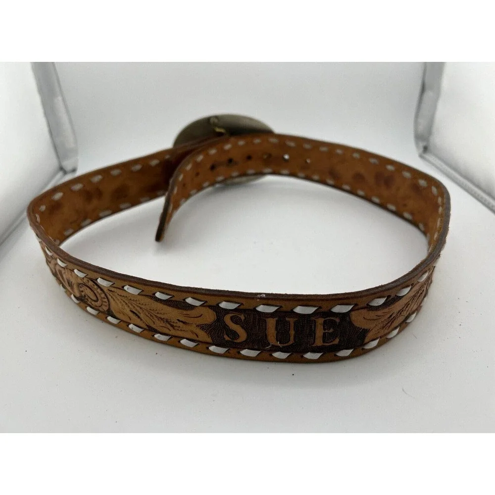 Vintage Sue Brown Leather Taper Cowboy Western Belt‎ - Waist Size 35.5